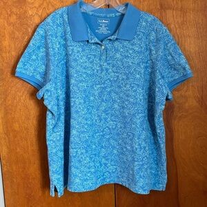 L.L. BEAN Women’s Relaxed Fit Blue Floral Plus Size Polo Top | size 2X
